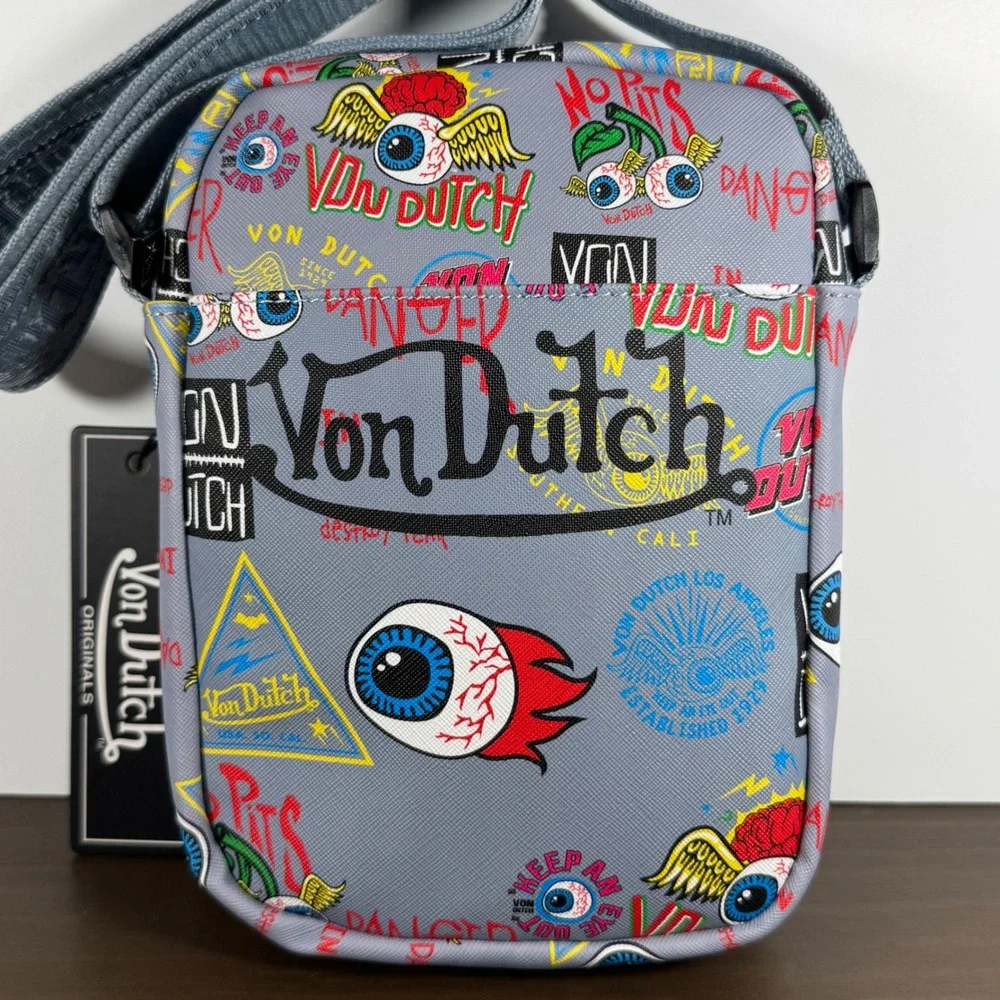 Von Dutch Crossbody Bag Vintage Y2K Graphic‎ Grey OS VDCB-004 New With Tags Rare